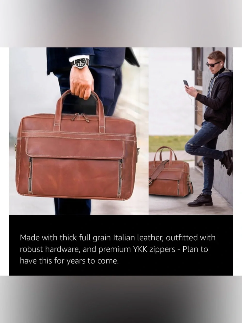 (NEW) Italian Full Grain Leather 18” Briefcase / Work Bag / Travel / Laptop Bag